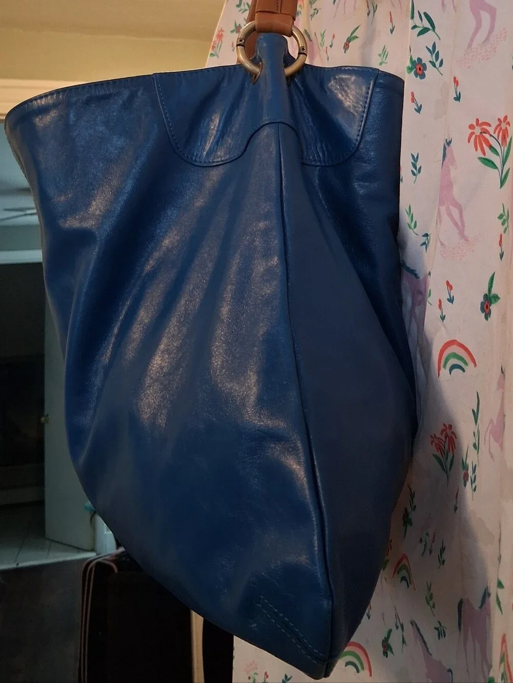 NWOT Vintage Latico Turquoise Full Grain Leather Everyday XL Hobo Tote Purse Bag